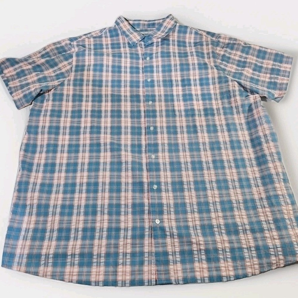 Oak Hill Button Down Shirt Mens 1XL Blue Orange Plaid Cool & Dry S/S DXL  Preppy